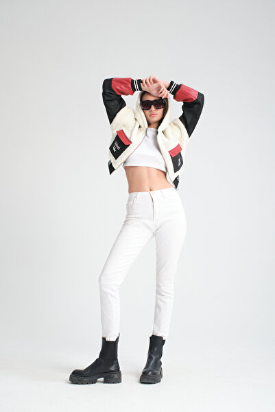 CHOS7N Oversize Women's Plush Jacket - Puff Leather, Biker Racer Collar, Woolen Coat