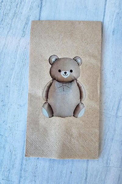 PEKSHOP منديل كرافت مطبوع عليه دب لطيف بتصميم كلاسيكي - منديل كرافت 12 قطعة