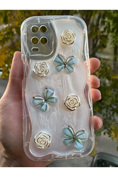 AQUA AKSESUAR Oppo A54 Uyumlu Kılıf 5D Kabartmalı Kelebek Çiçek Desenli Kenar...
