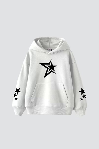 Sekizbiraltı 816 Stars Printed Unisex White Oversize Hoodie