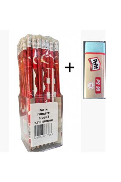 Fatih FATİH BAYRAK BASKILI SİLGİLİ KURŞUN KALEM 5 ADET + PRİTT SİLGİ 1 ADET