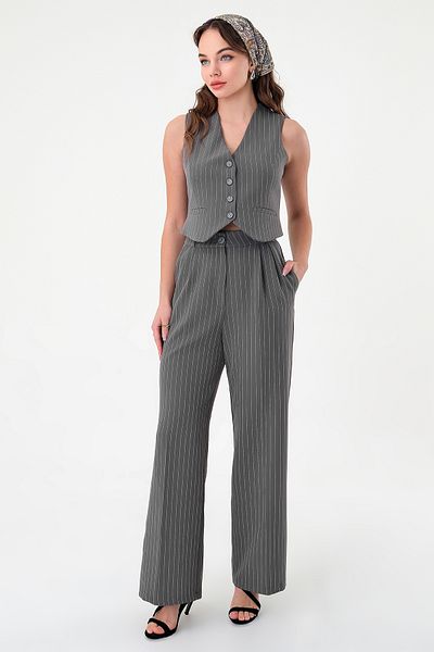 Hazel Gray Striped Women's Vest and Trousers Set