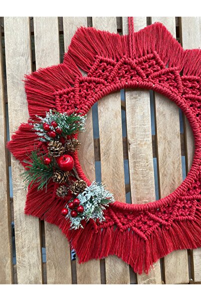 SuMavisi Makrome Kırmızı  Kapı Süsü / Yeniyıl Dekoru /Yılbaşı Özel