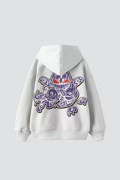 Sekizbiraltı y2K Gengar Back Printed Oversize Unisex White Hoodie