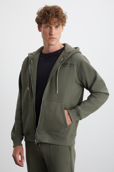 GRIMELANGE Ανδρικό φούτερ χακί με βαμβακερή κουκούλα LAMAR