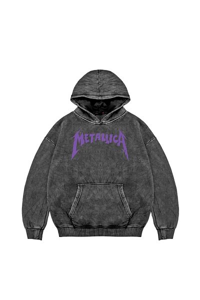 Sekizbiraltı Φούτερ με κουκούλα σε πλυμένο μαύρο Metallica Purple στάμπα