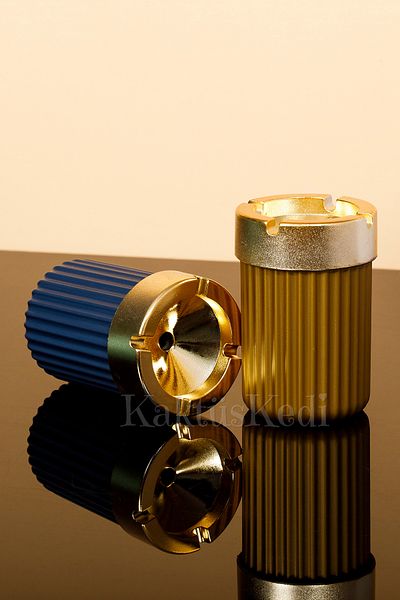 KaktüsKedi 2 Pieces Odorless Gold Ashtray Set