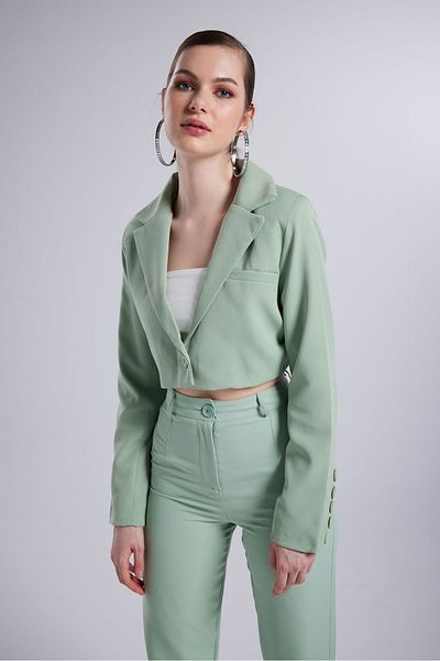 HOLLY LOLLY Gepolsterter Crop-Modell-Langarm-Blazer, Panky-Jacke, Grün