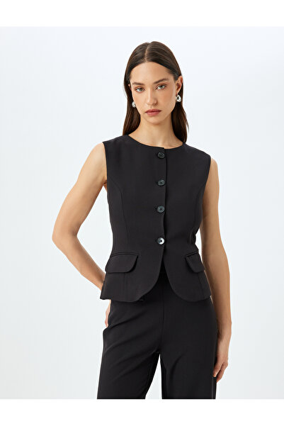 Koton Γιλέκο με στρογγυλή λαιμόκοψη με κουμπιά και λεπτομέρεια τσέπης