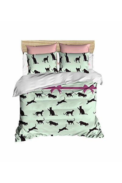 Fabeteks Cats 3D Double Duvet Cover Pillow Set with Ribbon