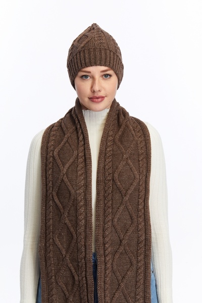 Aghilo Unisex Embroidered Patterned Scarf and Beanie Set