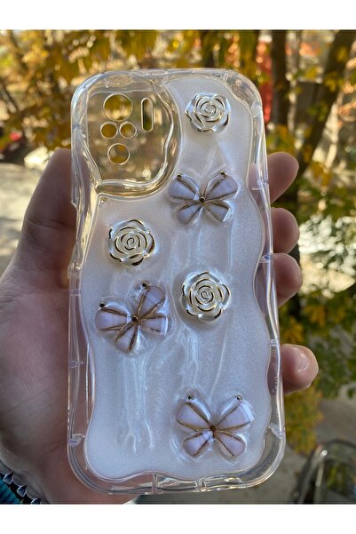 AQUA AKSESUAR Xiaomi Redmi Note 10 Pro Uyumlu Kılıf 5D Kabartmalı Kelebek Çiç...