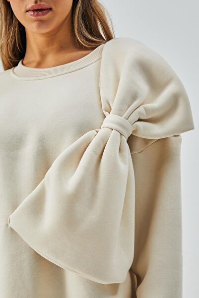 minaaise Γυναικείο φούτερ 28155 σε λευκό σχέδιο φιόγκου με 3 κλωστές