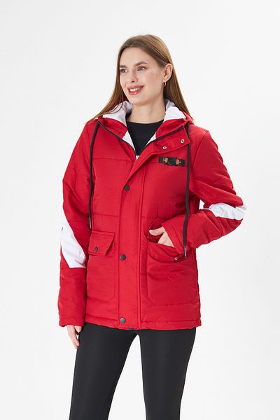 ESPİNA Women's Woven Fabric Hooded Puffer Jacket with Front Cover, Snap Fasteners and Zipper
