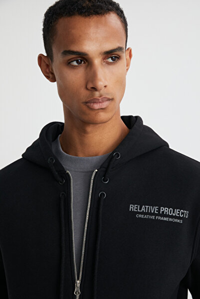 GRIMELANGE Ανδρικό φούτερ LAMAR με βαμβακερή κουκούλα μαύρο