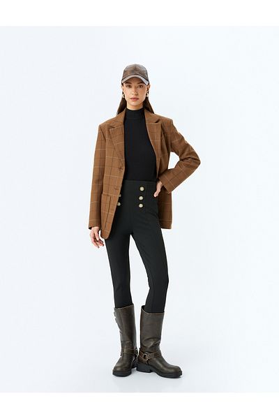Koton Gold Button Detailed High Waist Pants Leggings