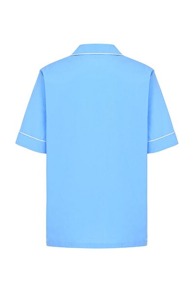 Beauty Omelette Fireplace Collar Blue Cotton Piping Shirt