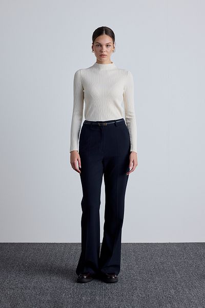 Manuka Navy Blue Flare Leg Classic Trousers