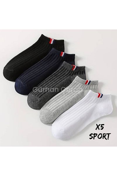 Gürhan Çorap 5 Pairs Cotton Mixed Color Sports Booties Socks for Men and Women - Derbi Pattern