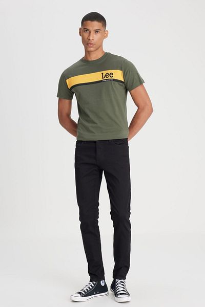 Lee Malone Skinny Fit Slim Fit Niedrige Taille Sehr schmales Bein Schwarz Herren Stretch Denim Jeanshose