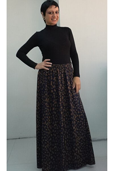 Mertcan Butik Синій спідниця з 6 частин зі сталевим плетінням та гірчичним візерунком