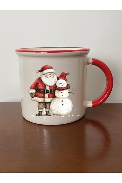 lili hediyelik Santa Claus and Snowman Printed Mouth Red Mug Cup Christmas New Year Gift