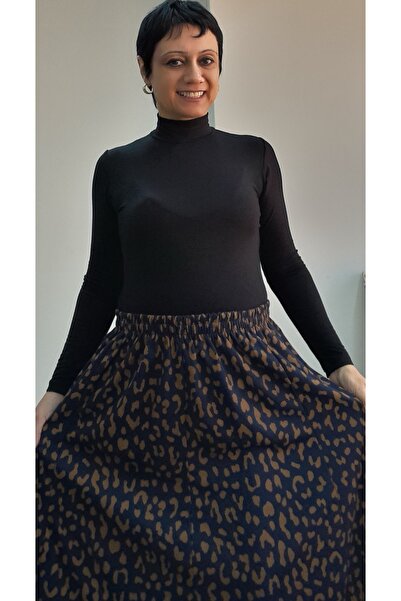 Mertcan Butik Синій спідниця з 6 частин зі сталевим плетінням та гірчичним візерунком