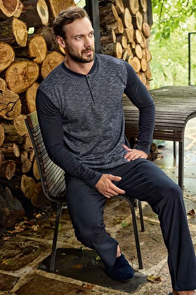 Hermevsim Aydoğan Ανδρικό Σετ Πιτζάμες Tekin Jacquard Winter Navy Blue 3391