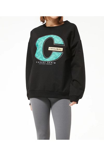 Tex Republic Hanorac oversize imprimat cu decolteu pentru damă