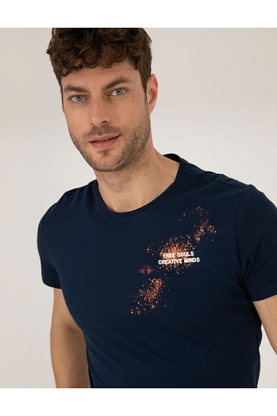 Pierre Cardin Μπλουζάκι με στάμπα Navy Blue Slim Fit Crew Neck 50262611-vr033