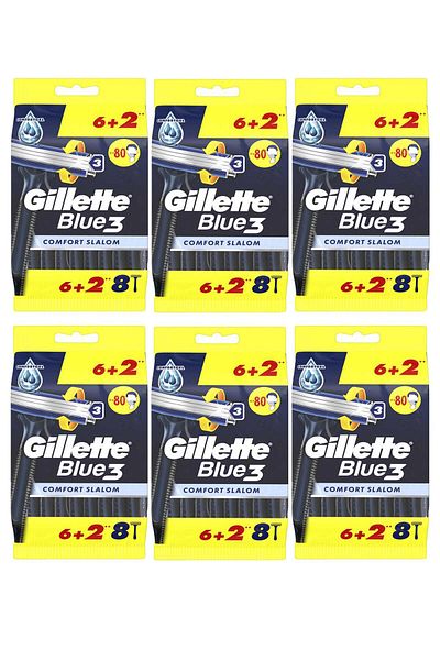 Gillette Blue 3 Razor Blades, 6 2-Piece Bags Comfort Slalom -6 Pack