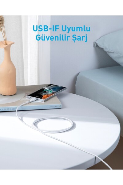 Anker 322 PowerLine USB-C to USB-C Örgülü Kablo 3ft/0.9m 60W  Beyaz - A81F5 (Anker Türkiye Garant