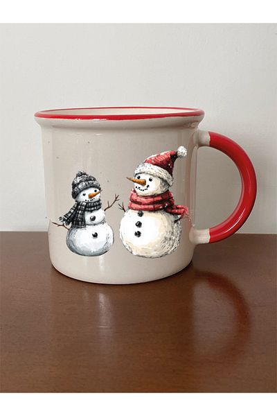lili hediyelik Snowman in New Year's Eve Printed Red Mug Cup Christmas New Year's Gift