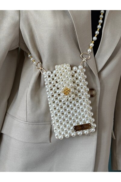 Tasarım İnci detaylı telefon çantası