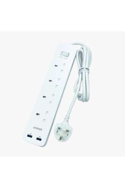 Anker شريط طاقة USB 322 باللون الأبيض | 6 منافذ تيار متردد | 2 منفذ USB | شحن سريع