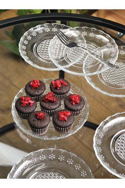 Qualitev Glass Crystal Model - 14 cm Dessert Breakfast Cookie and 6 Dessert Plates