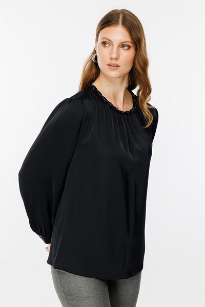 Ekol Braided Collar Satin Blouse