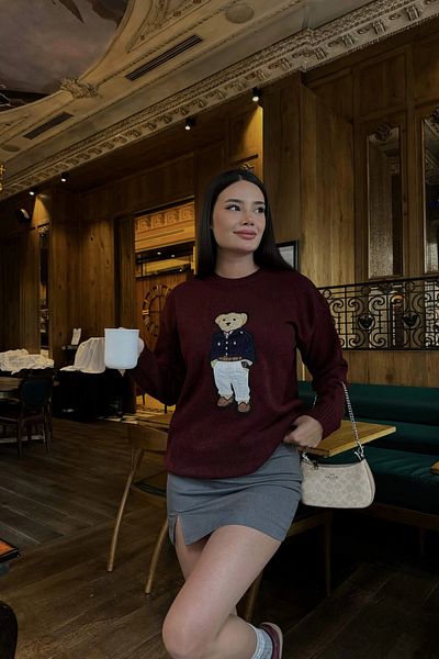 Eka Pulover de damă cu ursuleț de pluș burgundy 1014-5205