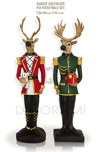 Dekoromi Dekoratif Geyik Asker Biblo Seti  (38x10 cm) 2 Adet