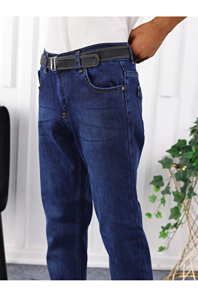 LOOKS KİDS ERKEK ÇOCUK İÇİ POLARLI KOT PANTOLON KEMERLİ MAVİ