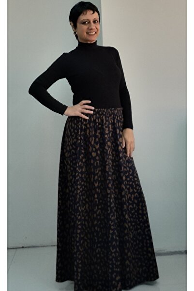 Mertcan Butik Синій спідниця з 6 частин зі сталевим плетінням та гірчичним візерунком