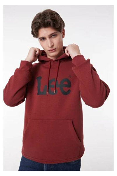 Lee سويت شيرت بقلنسوة ذو قصة عادية للرجال باللون العنابي بشعار كبير