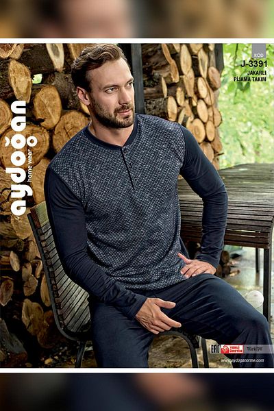 Hermevsim Aydoğan Ανδρικό Σετ Πιτζάμες Tekin Jacquard Winter Navy Blue 3391