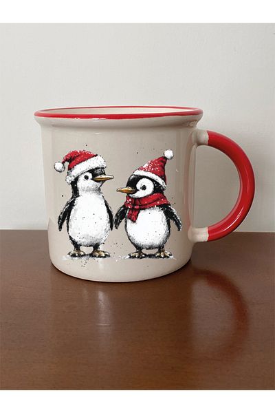 lili hediyelik New Year's Penguin Printed Red Mug Cup Christmas New Year's Gift