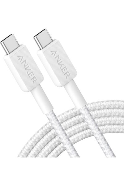 Anker 322 PowerLine USB-C to USB-C Örgülü Kablo 3ft/0.9m 60W  Beyaz - A81F5 (Anker Türkiye Garant