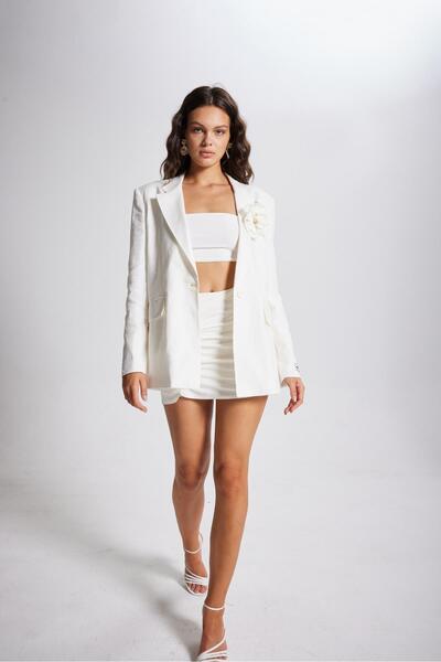 HOLLY LOLLY Fehér pamut blézer dzseki kivehető rózsatartozékokkal