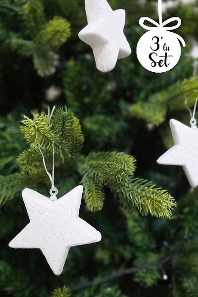 PEKSHOP Λευκό Glitter σε σχήμα αστεριού Χριστουγεννιάτικο στολίδι για χριστουγεννιάτικο δέντρο Glitter Πακέτο 3 τεμαχίων