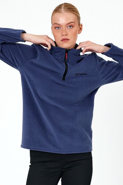 MAXIMILLIAN Indigo Color Half Zip Women's Fleece - Indigo