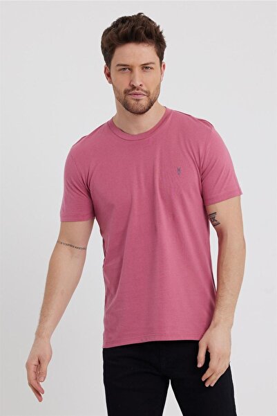 MAXIMILLIAN Ανδρική πούδρα Slim Fit Crew Neck 100% βαμβακερή κοντομάνικη μπλούζα - πούδρα