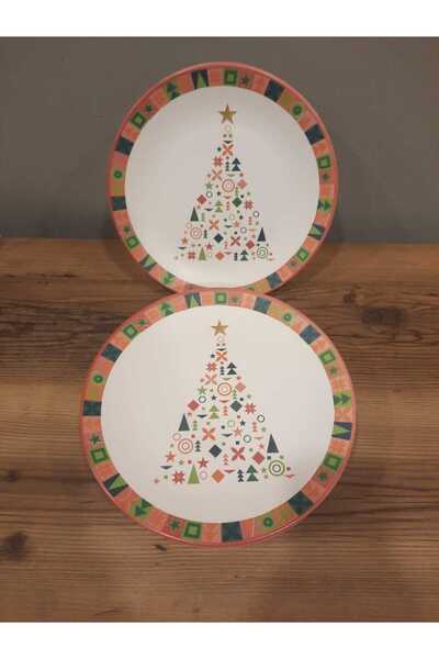 Keramika KERAMİKA SERVİS TABAĞI 26 CM 6 ADET MAT DESENLİ YILBAŞI